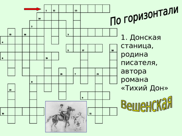  1. Донская станица, родина писателя, автора романа «Тихий Дон» 