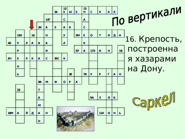  16. Крепость, построенная хазарами на Дону. 