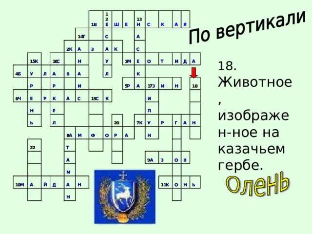  18 . Животное, изображен-ное на казачьем гербе. 