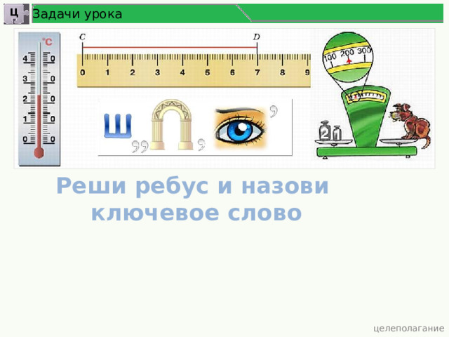 Задачи урока Ц Реши ребус и назови ключевое слово  целеполагание 2 