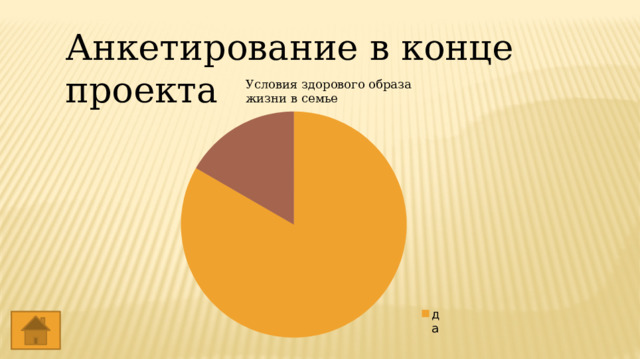 Анкетирование в конце проекта Условия здорового образа жизни в семье 