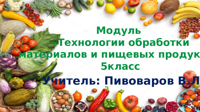 Модуль «Технологии обработки материалов и пищевых продуктов»  5класс Учитель: Пивоваров В.Л. 
