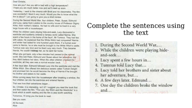 Complete the sentences using the text 