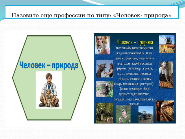 Назовите еще профессии по типу: «Человек- природа» 