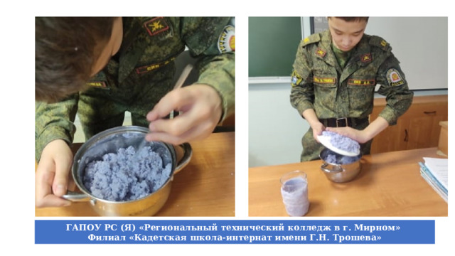 ГАПОУ РС (Я) «Региональный технический колледж в г. Мирном» Филиал «Кадетская школа-интернат имени Г.Н. Трошева» 