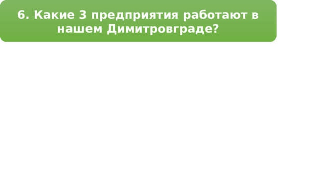 6. Какие 3 предприятия работают в нашем Димитровграде? 