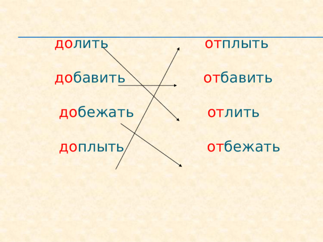   до лить от плыть   до бавить от бавить  до бежать от лить  до плыть от бежать 
