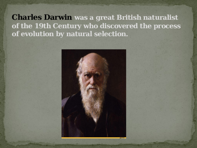 Charles Darwin   was a great British naturalist of the 19th Century who discovered the process of evolution by natural selection. 