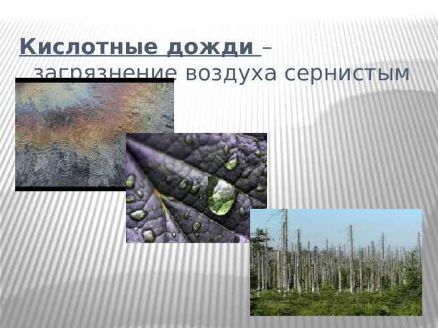 Кислотные дожди –  загрязнение воздуха сернистым газом   