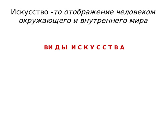 Искусство - то отображение человеком окружающего и внутреннего мира   ВИ Д Ы И С К У С С Т В А 