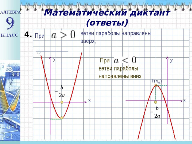 Математический диктант  (ответы) 4. 