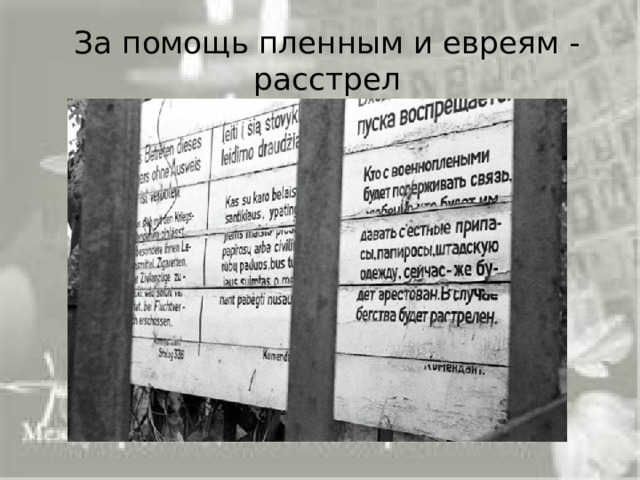 За помощь пленным и евреям - расстрел 