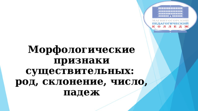 Морфологические признаки существительных:  род, склонение, число, падеж 