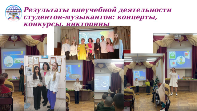 Результаты внеучебной деятельности студентов-музыкантов: концерты, конкурсы, викторины 