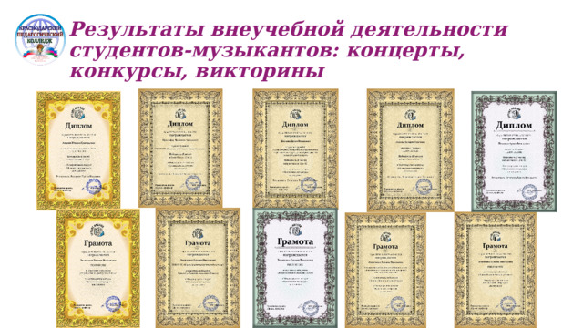 Результаты внеучебной деятельности студентов-музыкантов: концерты, конкурсы, викторины 