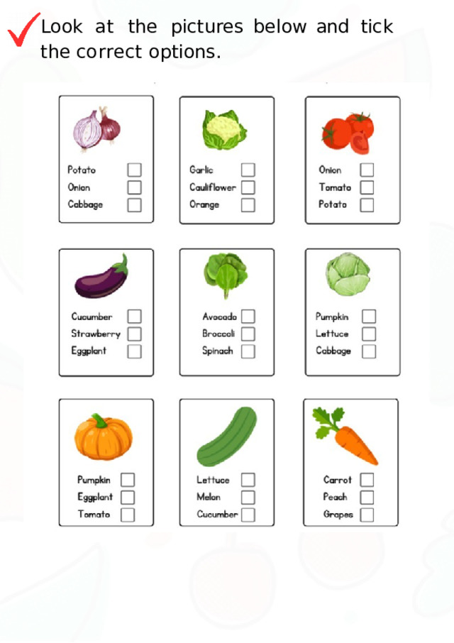 Look  at  the  pictures  below  and  tick  the correct  options. 
