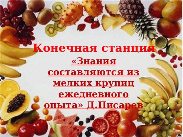 Конечная станция «Знания составляются из мелких крупиц ежедневного опыта» Д.Писарев 15 