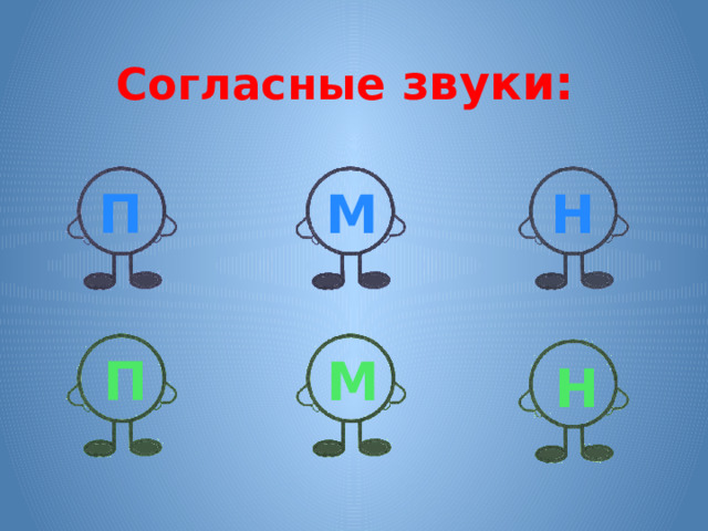 Согласные звуки: П М Н П М Н 
