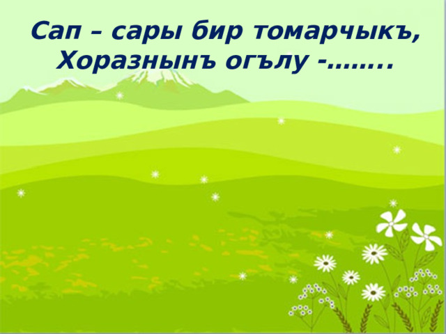 Сап – сары бир томарчыкъ, Хоразнынъ огълу -…….. 