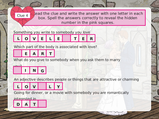 Clue 1 How many of these words can be combined with love to form a compound word? Sick True Seat Battle House Bird Cheese Meal 1 4 3 5 2 