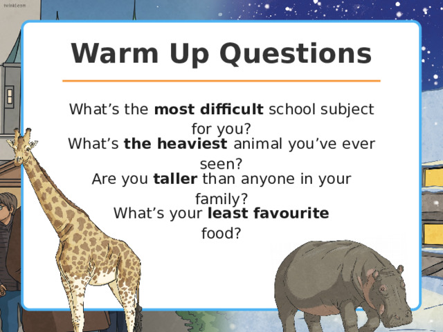 In this PPT, you will: Learn about comparative and superlative words Learn how to compare two things in English Make comparative and superlative sentences Compare pictures Complete sentences 