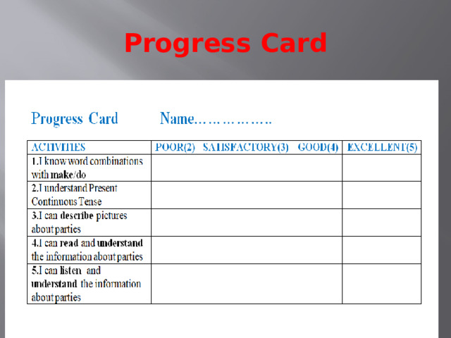 Progress Card 