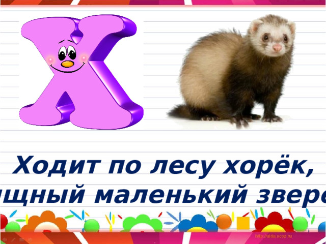 Ходит по лесу хорёк, Хищный маленький зверёк. 