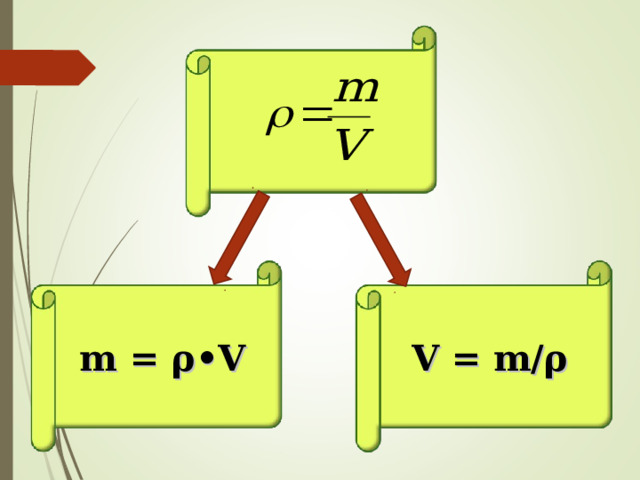 m = ρ •V V = m/ ρ 