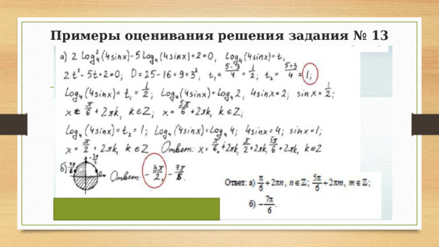 Примеры оценивания решения задания № 13 