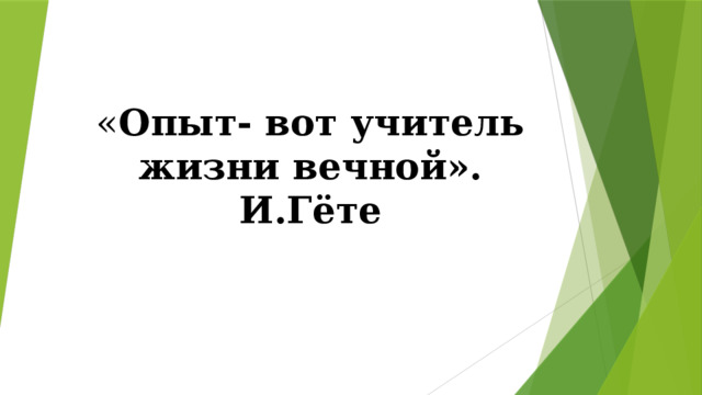 « Опыт- вот учитель жизни вечной».  И.Гёте 