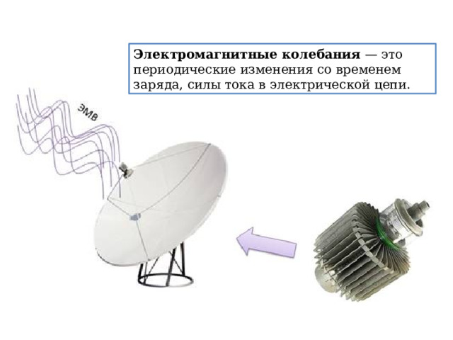 Электромагнитные колебания — это периодические изменения со временем заряда, силы тока в электрической цепи. 