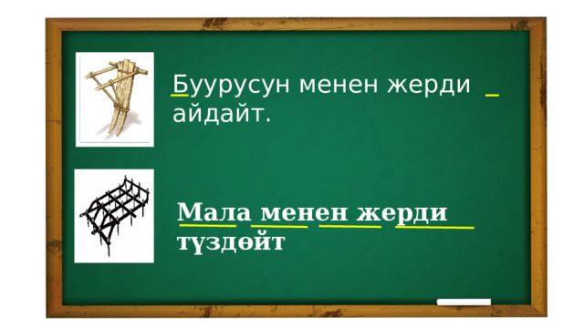 Буурусун менен жерди айдайт. Мала менен жерди түздөйт 