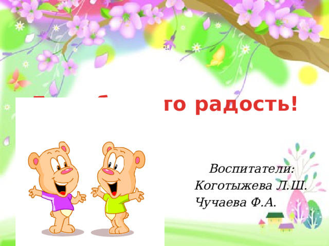 Дружба – это радость! Воспитатели: Коготыжева Л.Ш. Чучаева Ф.А . 