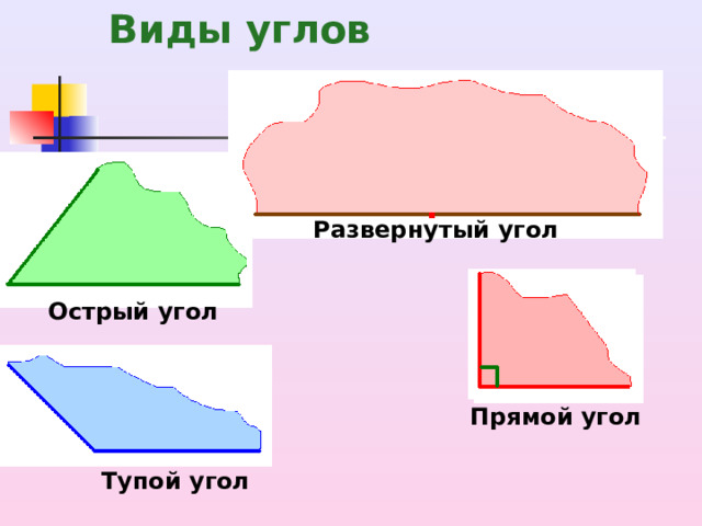 Виды углов Развернутый угол Острый угол Прямой угол Тупой угол 