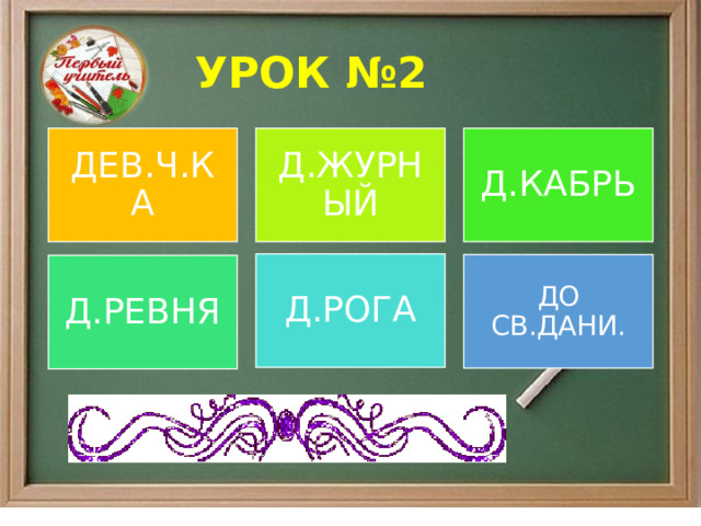 УРОК №2 ДЕВ.Ч.КА Д.ЖУРНЫЙ Д.КАБРЬ Д.РОГА ДО СВ.ДАНИ. Д.РЕВНЯ 