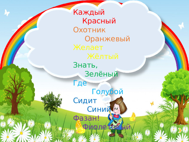 Каждый Красный Охотник Оранжевый Желает Жёлтый Знать, Зелёный Где Голубой Сидит Синий Фазан! Фиолетовый 
