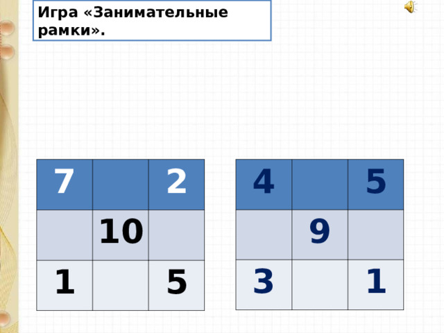 Игра «Занимательные рамки». 7 4 2 10 1 5 9 3 5 1 