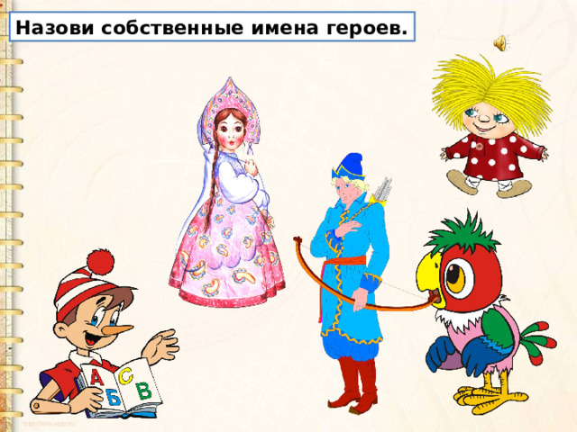 Назови собственные имена героев. 
