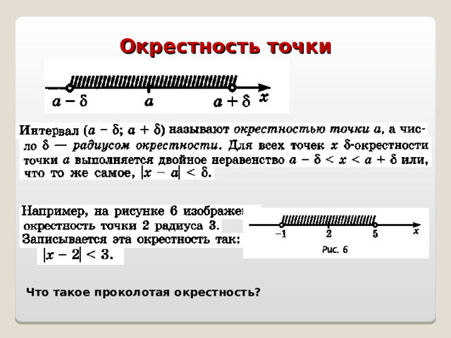 Окрестность точки Что такое проколотая окрестность? 