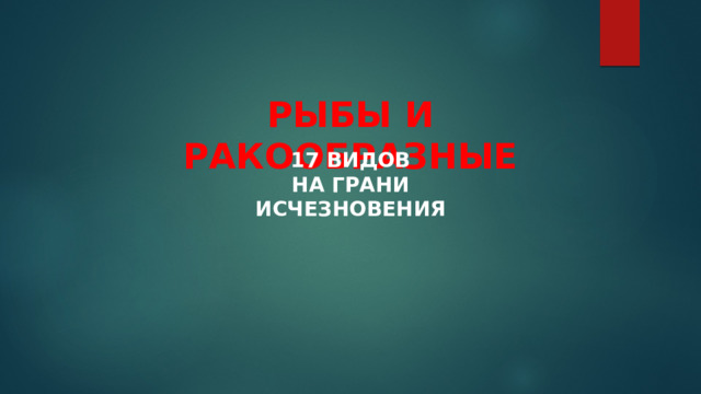 РЫБЫ И РАКООБРАЗНЫЕ 17 ВИДОВ НА ГРАНИ ИСЧЕЗНОВЕНИЯ 