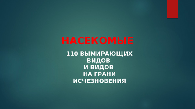 НАСЕКОМЫЕ 110 ВЫМИРАЮЩИХ ВИДОВ И ВИДОВ НА ГРАНИ ИСЧЕЗНОВЕНИЯ 