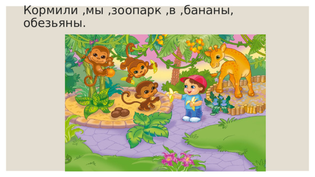 Кормили ,мы ,зоопарк ,в ,бананы, обезьяны. 