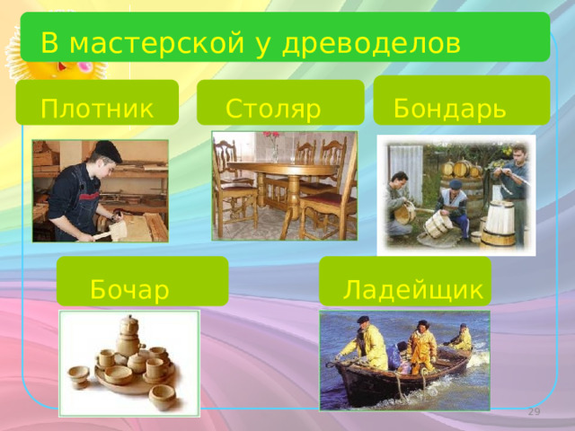 В мастерской у древоделов Столяр Бондарь Плотник Бочар Ладейщик 25 