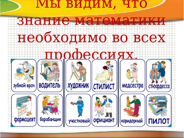 Мы видим, что знание математики необходимо во всех профессиях. 