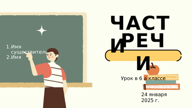 Ч А С Т И Р Е Ч И Урок  в  6  а  классе Имя  существительное Имя 24  января  2025  г. 