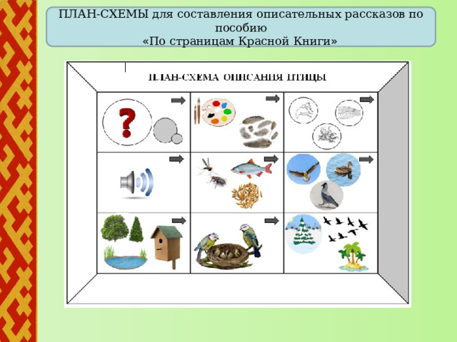   ПЛАН-СХЕМЫ для составления описательных рассказов по пособию « По страницам Красной Книги »  