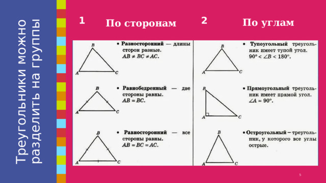 Треугольники можно разделить на группы 1 2 По углам По сторонам 1 1 