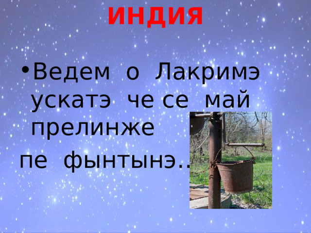 ИНДИЯ   Ведем о Лакримэ ускатэ че се май прелинже пе фынтынэ… 