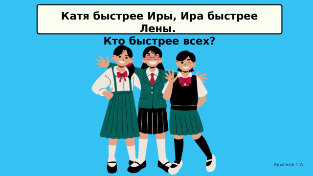 Катя быстрее Иры, Ира быстрее Лены. Кто быстрее всех? Ярыгина Т.А. 