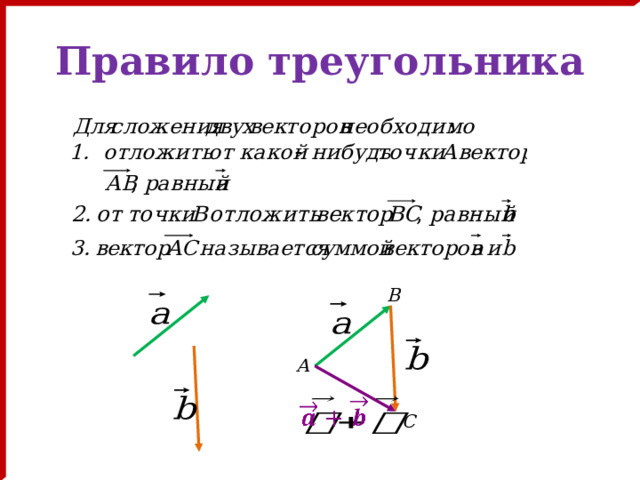 Правило треугольника B А   C 